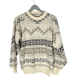 Vintage Mens Sweater size M Northwest Territory cream gray 1990s cotton blend